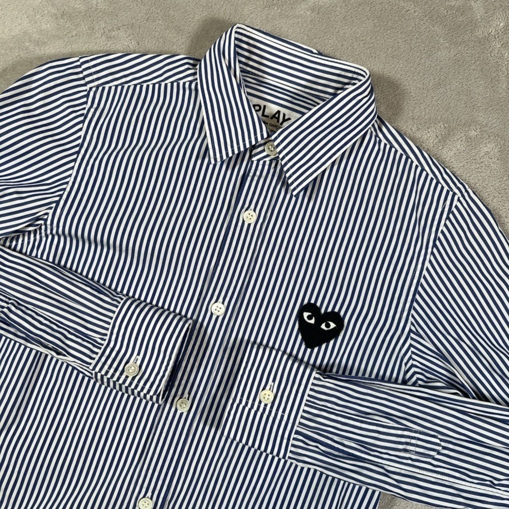 Play Comme Des Garcons Shirt Women's XS Stripe Blue White Button Down Top $270